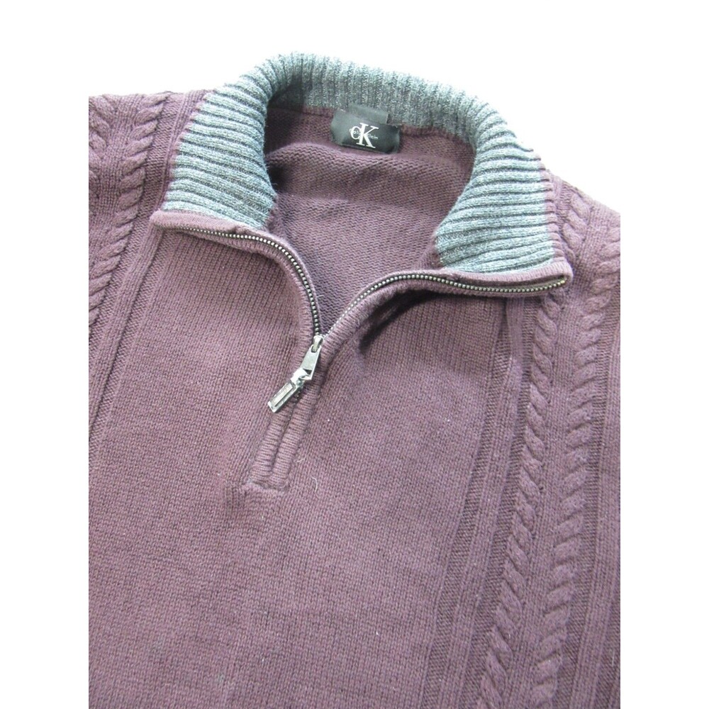 Calvin Klein Sweater Mens XL Burgundy Red 1/4 Zip Long Slv Mock Neck Cotton